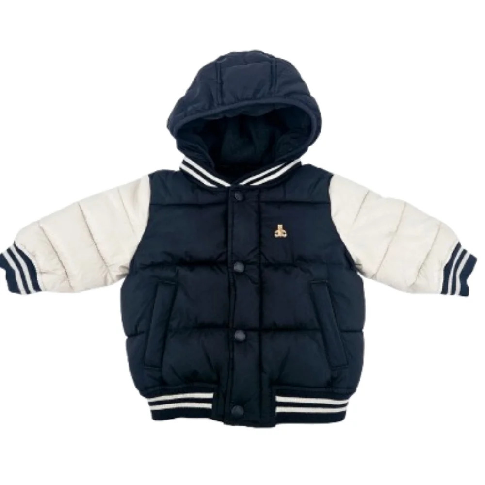 Baby Gap Puffer Jacket 6-12 Months Hooded Navy Varsity Style Warm Winter Coat